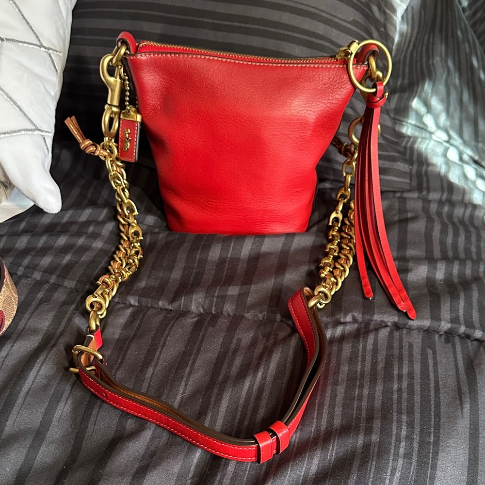 Red Leather Women's Bag with Chain Strap - Picture 10 of 11
